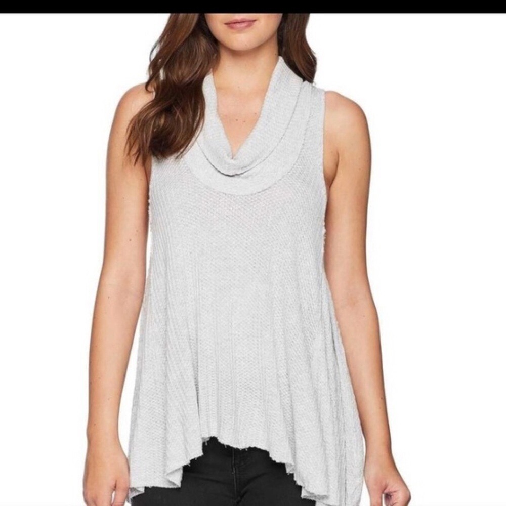 Free People We The Free Swing It Cowl Neck Tank Size Small Waffle Knit Gray Boho